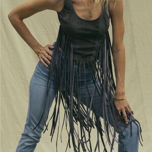 Elegant Black Fringe Crop Top